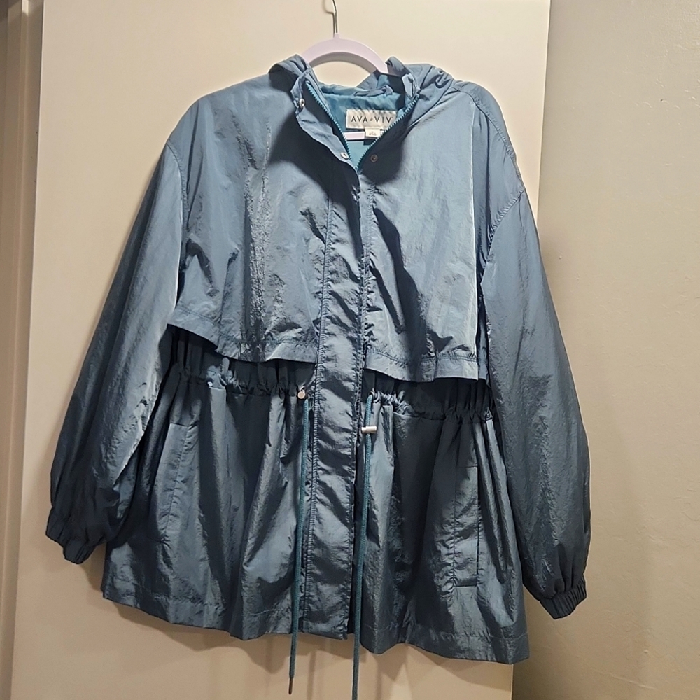 Women Plus Size Drawstring Waist Anorak Jacket - Ava & Viv -Teal